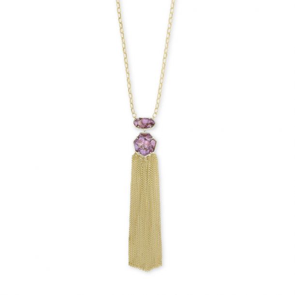 Kendra Scott Tae Long Pendant Necklace in Bronze Veined Lilac Magnesite