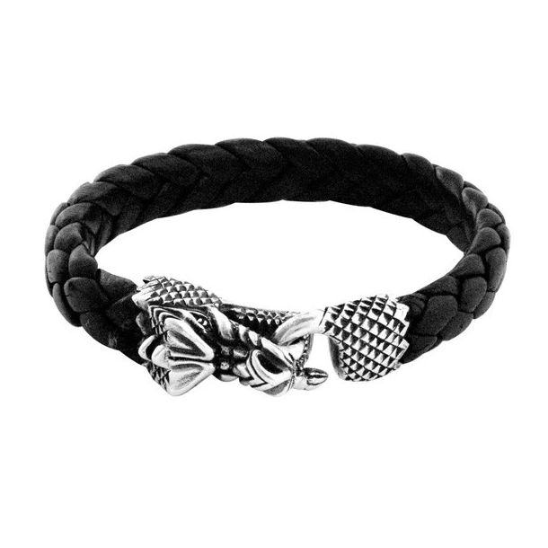 King Baby Leather and Sterling Silver Small Dragon Clasp Bracelet