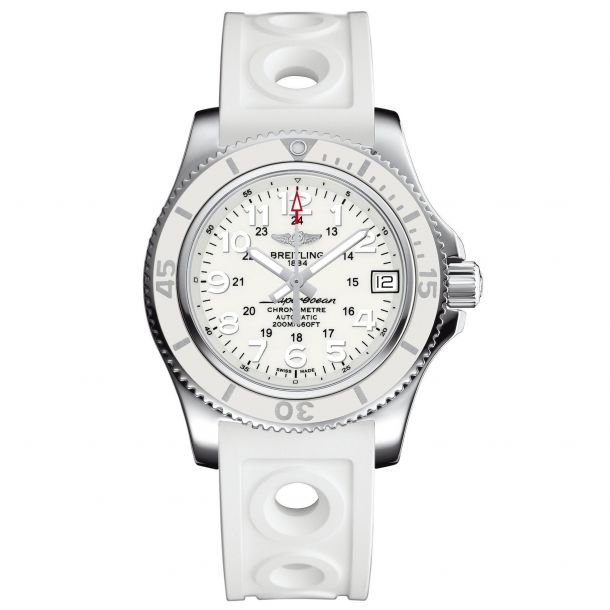 Breitling Superocean II 36 Hurricane White Dial Rubber Strap Watch