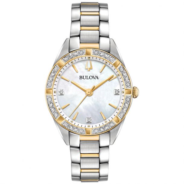 Ladies Bulova Classic Sutton Diamond Two Tone Stainless Steel Watch 32.5mm 98R263