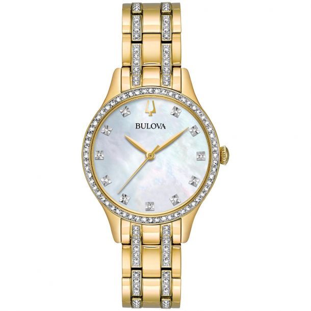 Bulova women's crystal stainless steel bracelet watch 32mm best sale