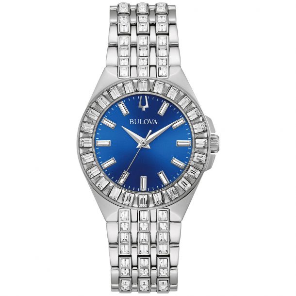 Ladies Bulova Crystal Phantom Blue Dial Bracelet Watch 96L290