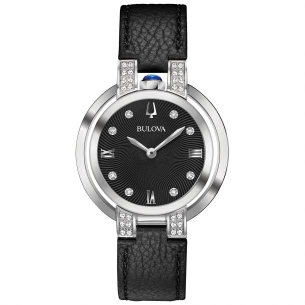 Ladies Bulova Rubaiyat Black Leather Strap Watch 96R217