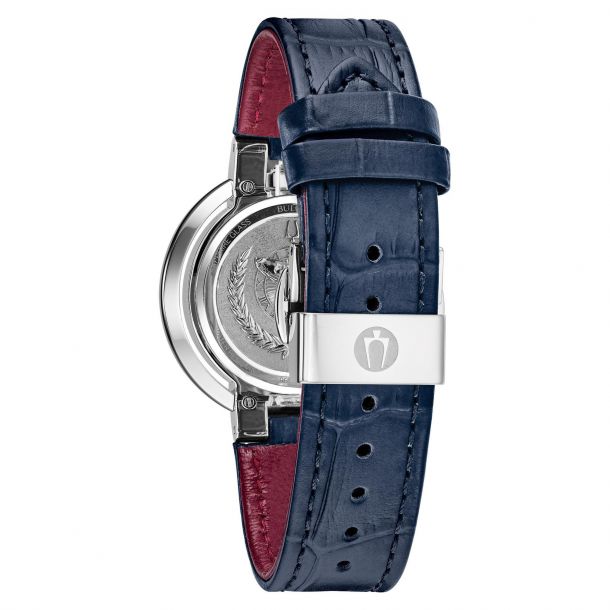 Ladies Bulova Rubaiyat Diamond Blue Leather Strap Watch 96P196 REEDS Jewelers