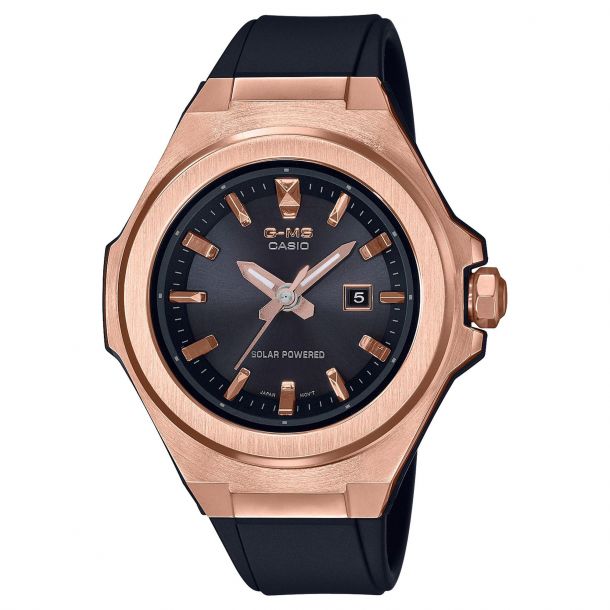Ladies Casio Baby G G MS Series Rose Gold Tone and Black Resin Strap Watch MSGS500G 1A REEDS Jewelers