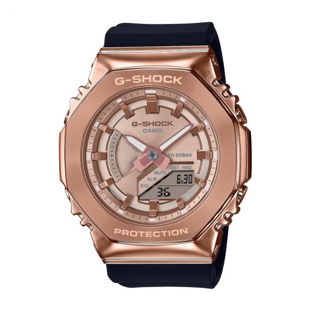 Ladies Casio G Shock Rose Gold Tone Metal Covered Octagonal Black