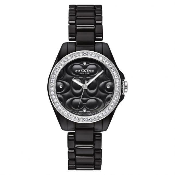 Ladies COACH Astor Crystal Accent Black Ceramic Watch 14503255