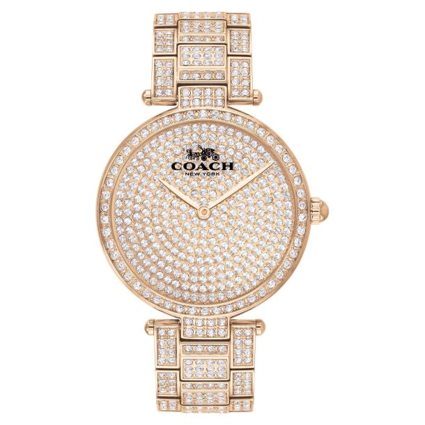 Ladies COACH Park Crystal Pav Rose Gold Tone Stainless Steel Watch 14503428