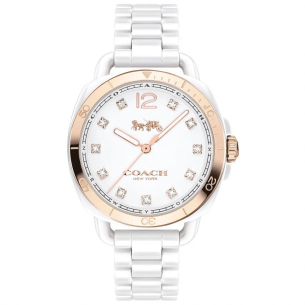 Ladies COACH Tatum Crystal White Ceramic Bracelet Watch 14502752