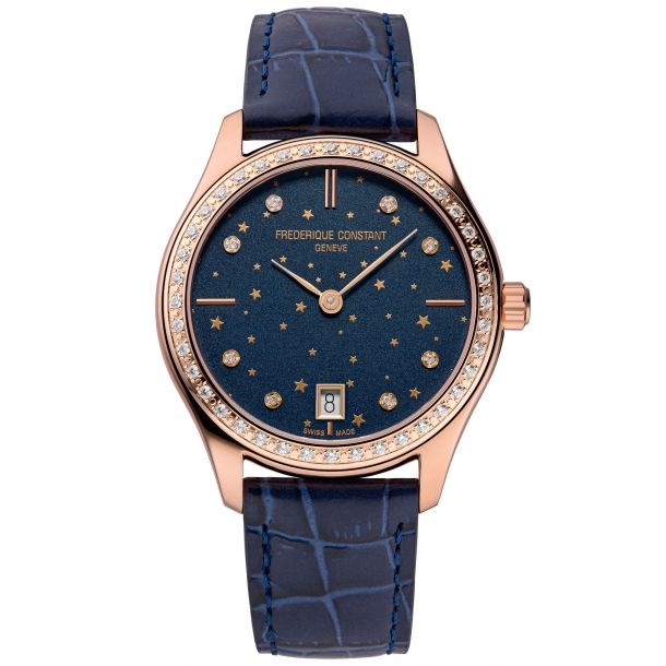 Ladies' Frederique Constant Classics Moon and Stars Diamond Blue Leather  Strap Watch | 36mm | FC-220NSD3BD4