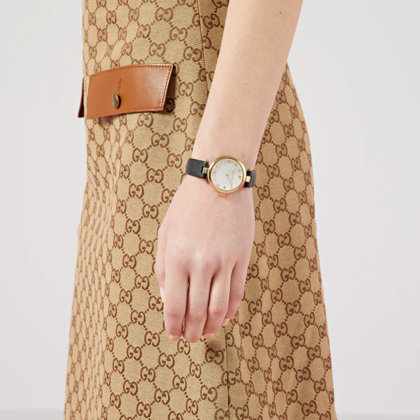 Ladies Gucci Diamantissima Black Leather Strap Watch YA141404