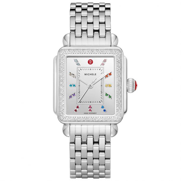 Ladies Michele Deco Carousel Stainless Steel Rainbow Dial Diamond Watch MWW06P000295