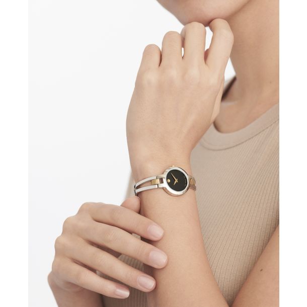 Ladies Movado Amorosa Two Tone Black Dial Watch 0607184 REEDS Jewelers