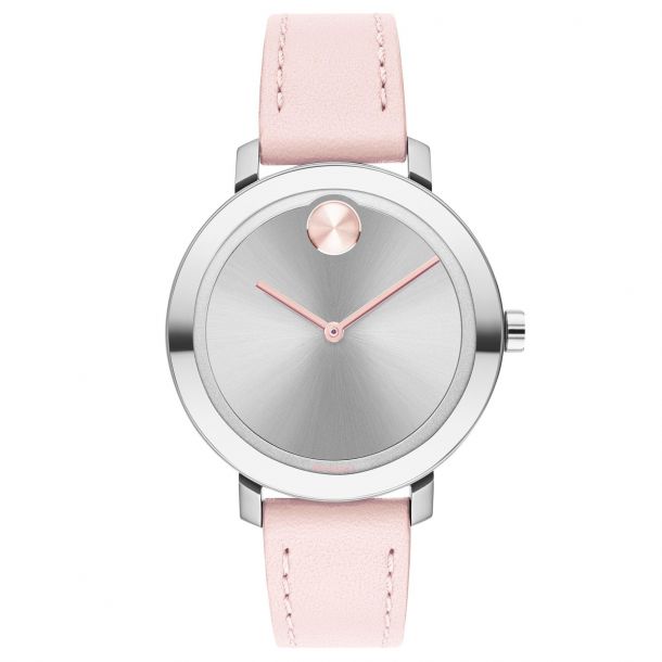 Ladies Movado BOLD Evolution Stainless Steel and Pink Leather Strap Watch 3600641