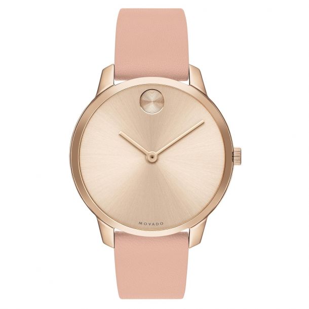 Ladies Movado BOLD Pale Rose Gold Toned Stainless Steel Watch 3600594 REEDS Jewelers