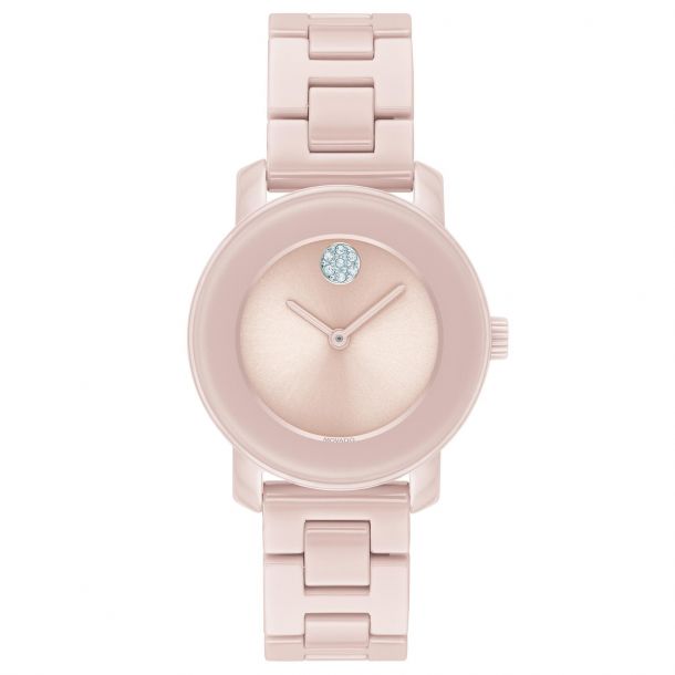 Ladies Movado BOLD Pink Ceramic Crystal Dot Watch 3600615 REEDS Jewelers