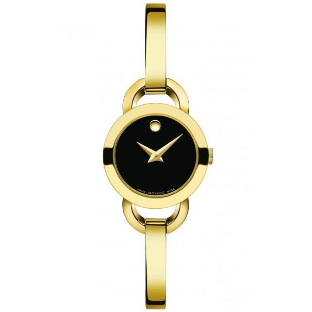 Ladies Movado Rondiro Gold Tone Black Dial Watch 0606888