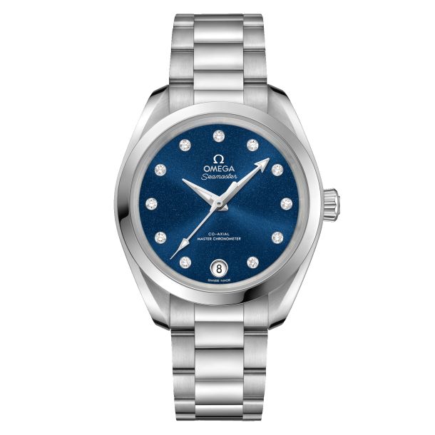 OMEGA Seamaster Aqua Terra 150M Co Axial Master Chronometer Blue Diamond Dial Stainless Steel Watch 34mm O22010342053001 REEDS Jewelers