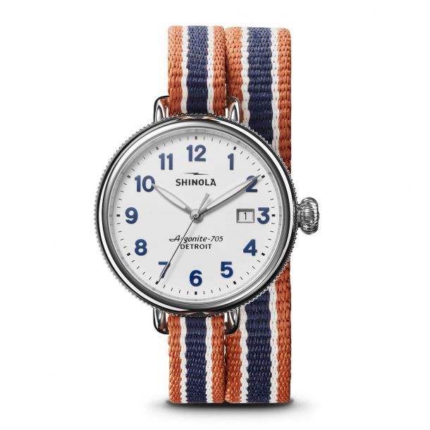 Ladies Shinola The Birdy Blue White and Orange Nylon Strap