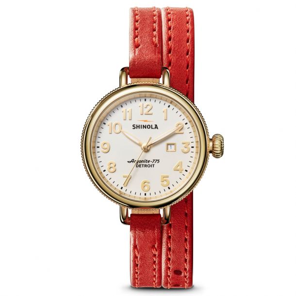 Ladies Shinola The Birdy Fiesta Red Double Wrap Leather Strap Watch S0120208736