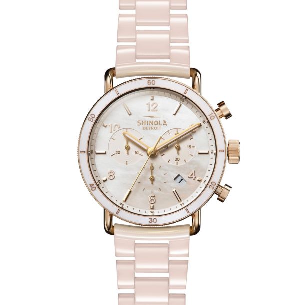 Ladies Shinola The Canfield Sport Blush Ceramic Bracelet Watch S0120230478
