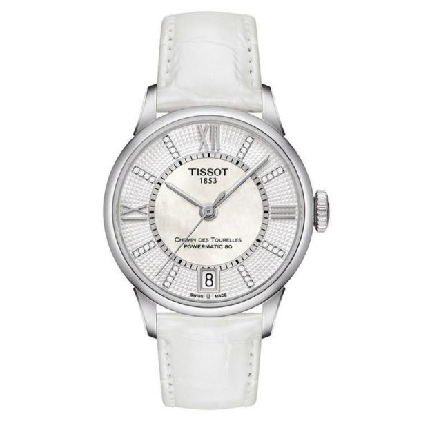 Tissot T Classic Chemin Des Tourelles Powermatic 80 Lady White Leather Strap Watch 32mm T0992071611600 REEDS Jewelers