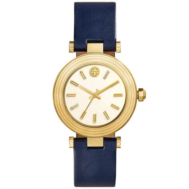 Ladies Tory Burch Classic T Navy Leather Strap Watch TBW9001
