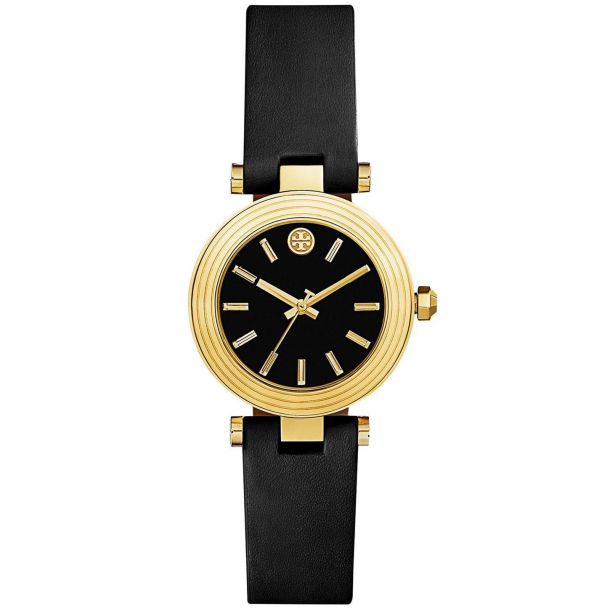 Ladies' Tory Burch Classic T Petite Black Dial Leather Strap Watch TBW9007  | REEDS Jewelers