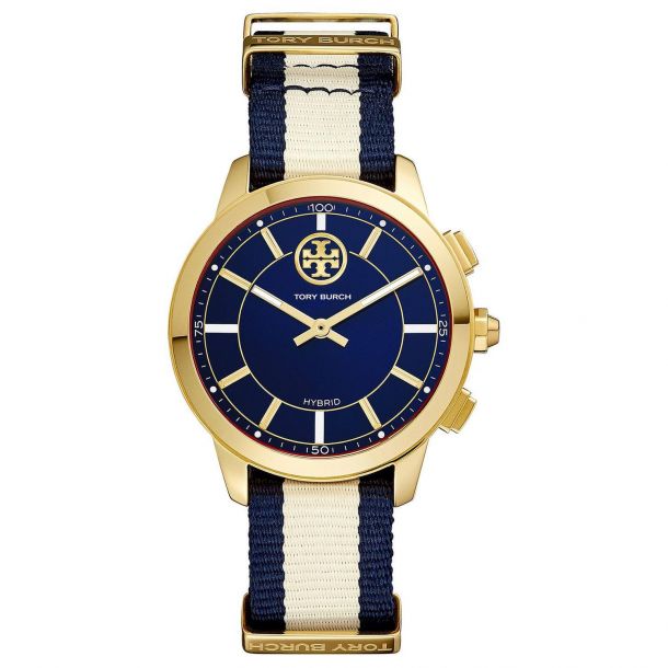Ladies Tory Burch Hybrid ToryTrack Navy and Ivory Nylon Watch TBT1203