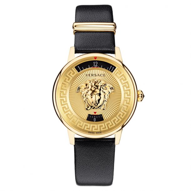 Versace black leather watch store