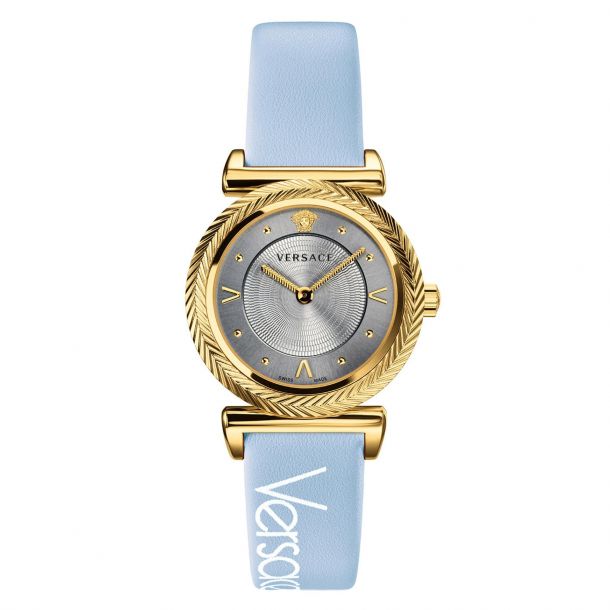 Ladies' Versace V- Motif Vintage Logo Light Blue Leather Strap Watch  VERE00318