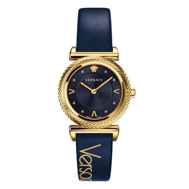 Ladies' Versace V- Motif Vintage Logo Navy Blue Watch VERE00218