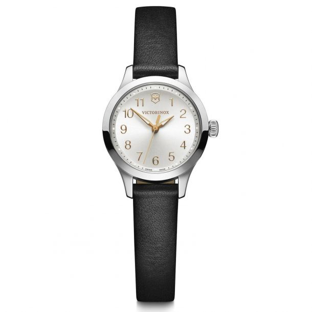 Ladies Victorinox Swiss Army Alliance XS Silver Dial Black Leather Strap Watch 241838 REEDS Jewelers