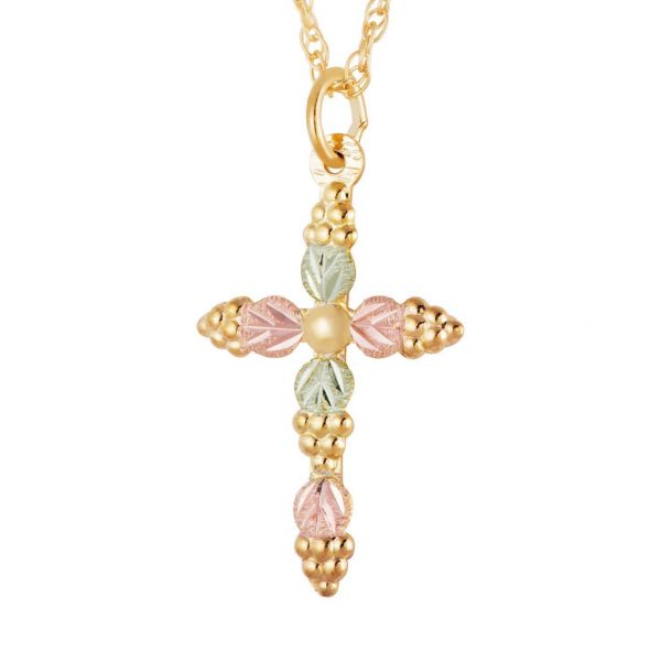 Landstrom s Black Hills Gold Grape Leaves Cross Pendant