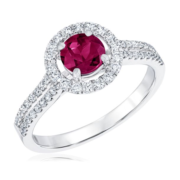 Sterling Silver Rhodium-plated Lab Created Ruby and CZ Heart Halo Ring Size  7