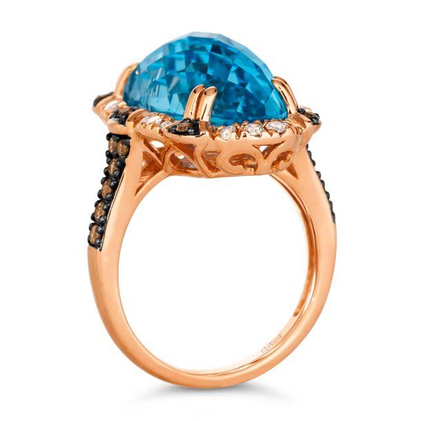 Le Vian Deep Sea Blue Topaz 5 8ctw Nude Diamonds and Chocolate Diamonds 14k Strawberry Gold Ring Size 7 REEDS Jewelers