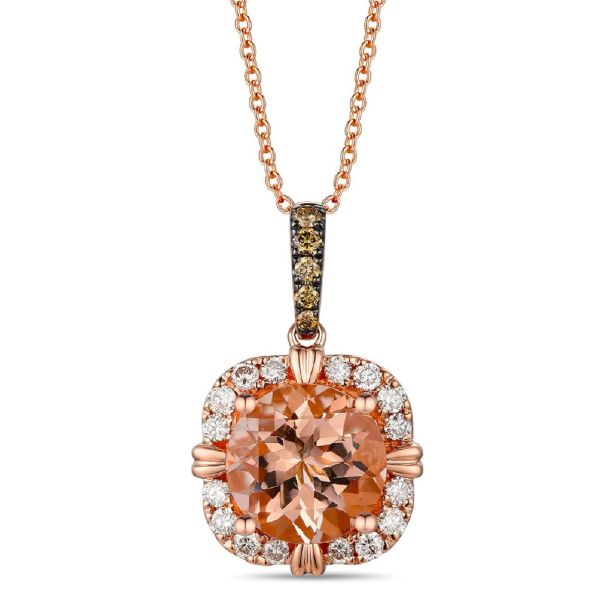 Le Vian® Round Peach Morganite™ 1/3ctw Chocolate Diamonds® and Nude Diamonds™  14k Strawberry Gold® Pendant Necklace | REEDS Jewelers