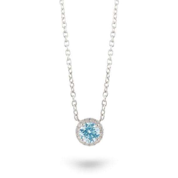 Lightbox 1 2ctw Blue Lab Grown Diamond Halo White Gold Pendant Necklace REEDS Jewelers