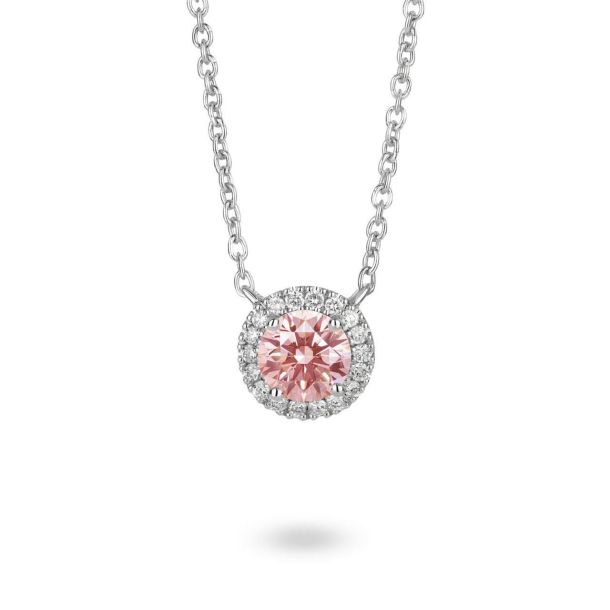 Lightbox 2ctw Lab Grown Pink Diamond Halo White Gold Pendant Necklace