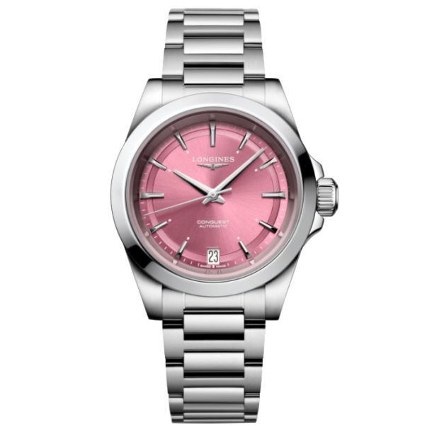 Longines Conquest Pink Dial Stainless Steel Bracelet Watch 34mm L34304996 REEDS Jewelers