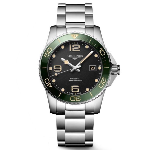 Longines Hydroconquest Black Dial Green Bezel Stainless Steel