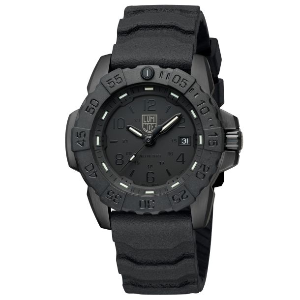 Luminox Navy SEAL RSC 3250 Time Date Series Blackout Rubber Strap Diver Watch 45mm XS.3251.BO.CB REEDS Jewelers