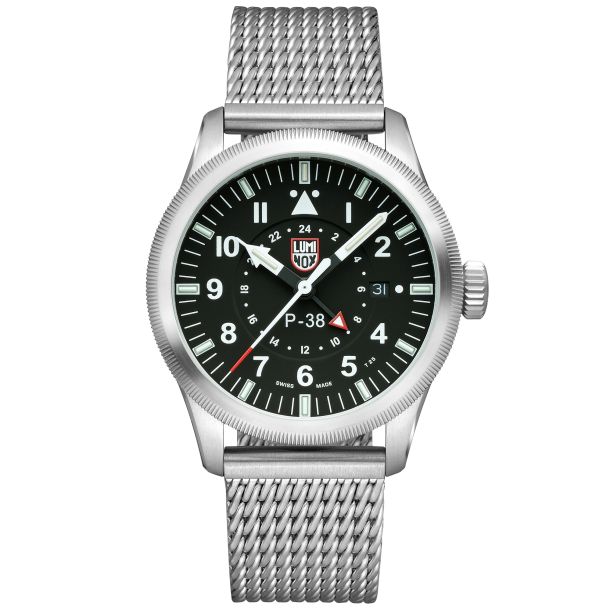 Luminox P 38 Lightning 9520 Series Black Dial Mesh Stainless Steel