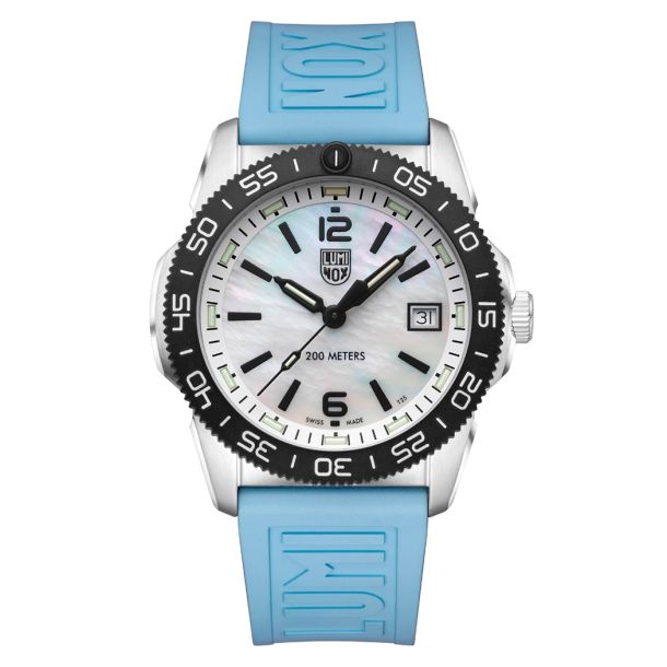 Luminox Pacific Diver Ripple Mother of Pearl Dial Coastal Blue Rubber Strap Watch 39mm XS.3124M