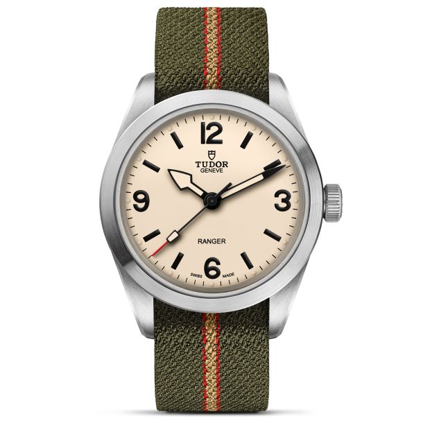 Ranger Beige Dial Green Fabric with Red and Beige Stripes Strap