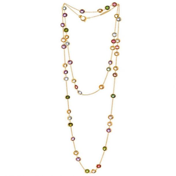 Marco Bicego Mixed Gemstone Long Layered Necklace Jaipur Collection REEDS Jewelers