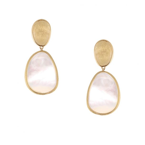 Marco Bicego Yellow Gold Mother of Pearl Drop Earrings Lunaria Collection REEDS Jewelers