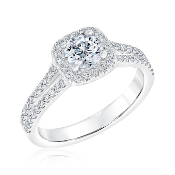 Martin Flyer Round Diamond Cushion Halo Split Shank Engagement Ring 1ctw