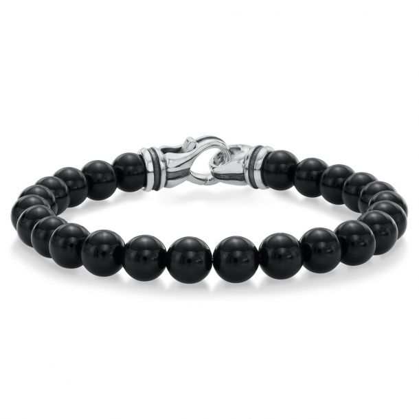 Silver Lockit Beads Bracelet, Silver and Black Polyester Cord