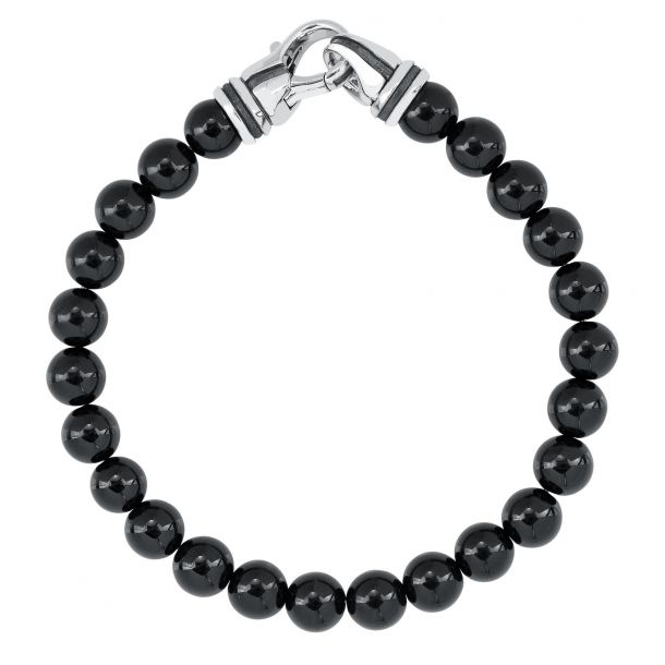 Men s Black Onyx Beaded Bracelet with Sterling Silver Clasp REEDS Jewelers